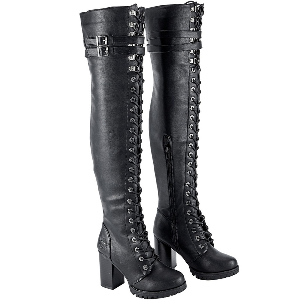 Heeled Boots Knee High Lace Up Black Boots NWT